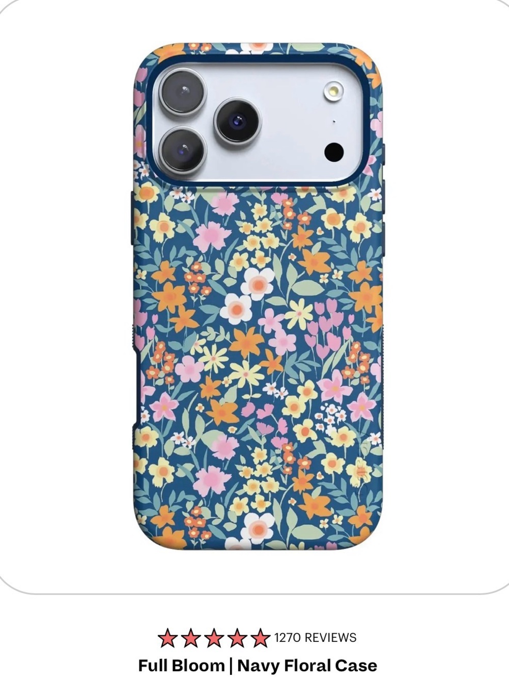 17 Pro Navy Floral Phone Case with Colorful Blooms